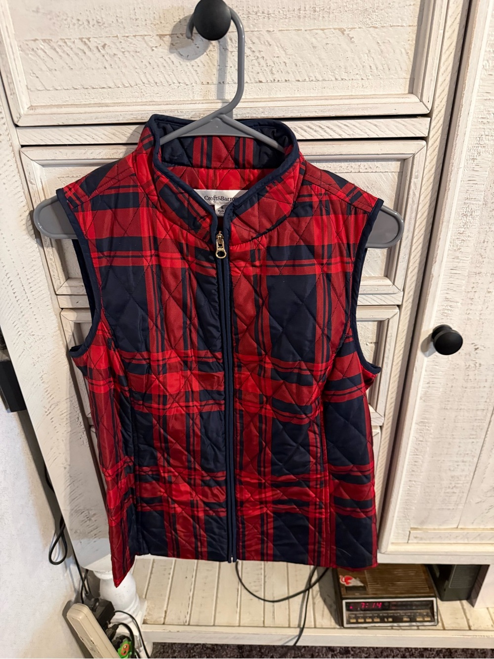 croft & barrow Red and Navy Plaid Quilted Kids Vest